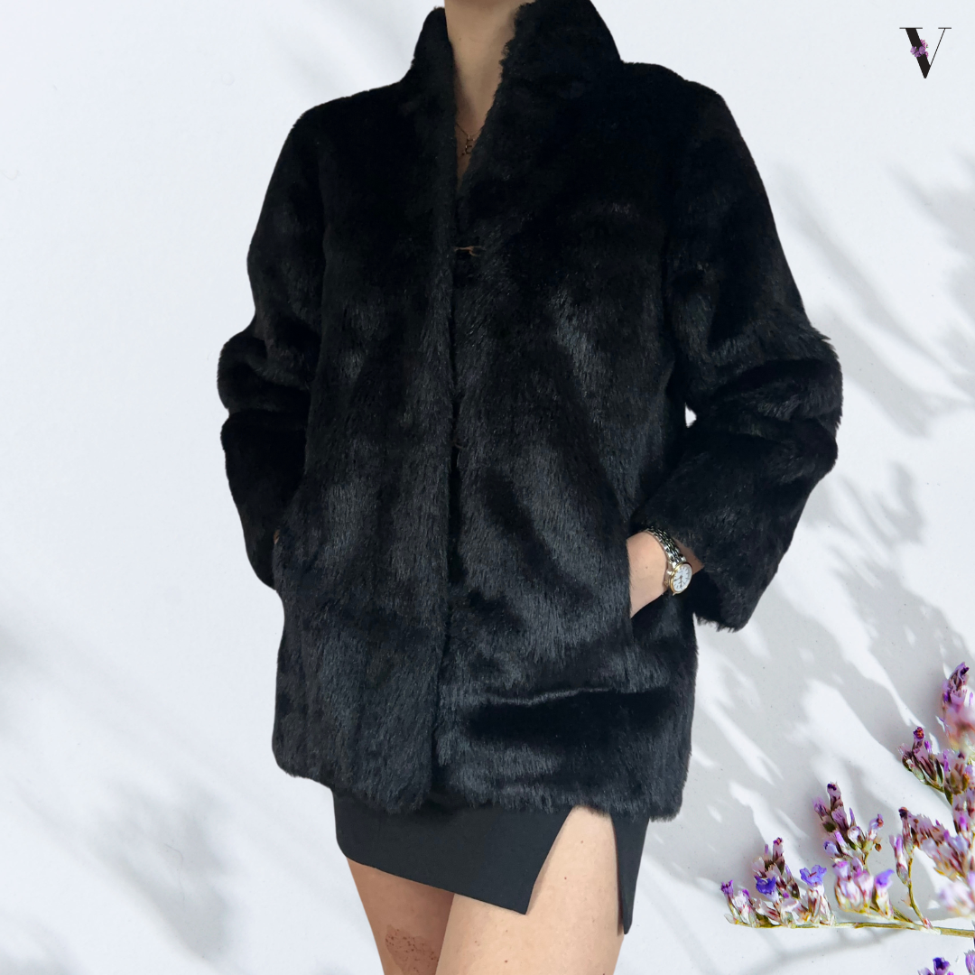 Short black fur jacket uk sales