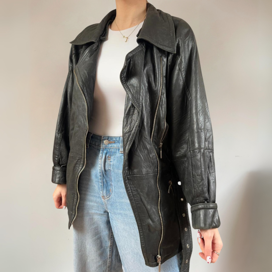 Vintage Leather Belted Jacket