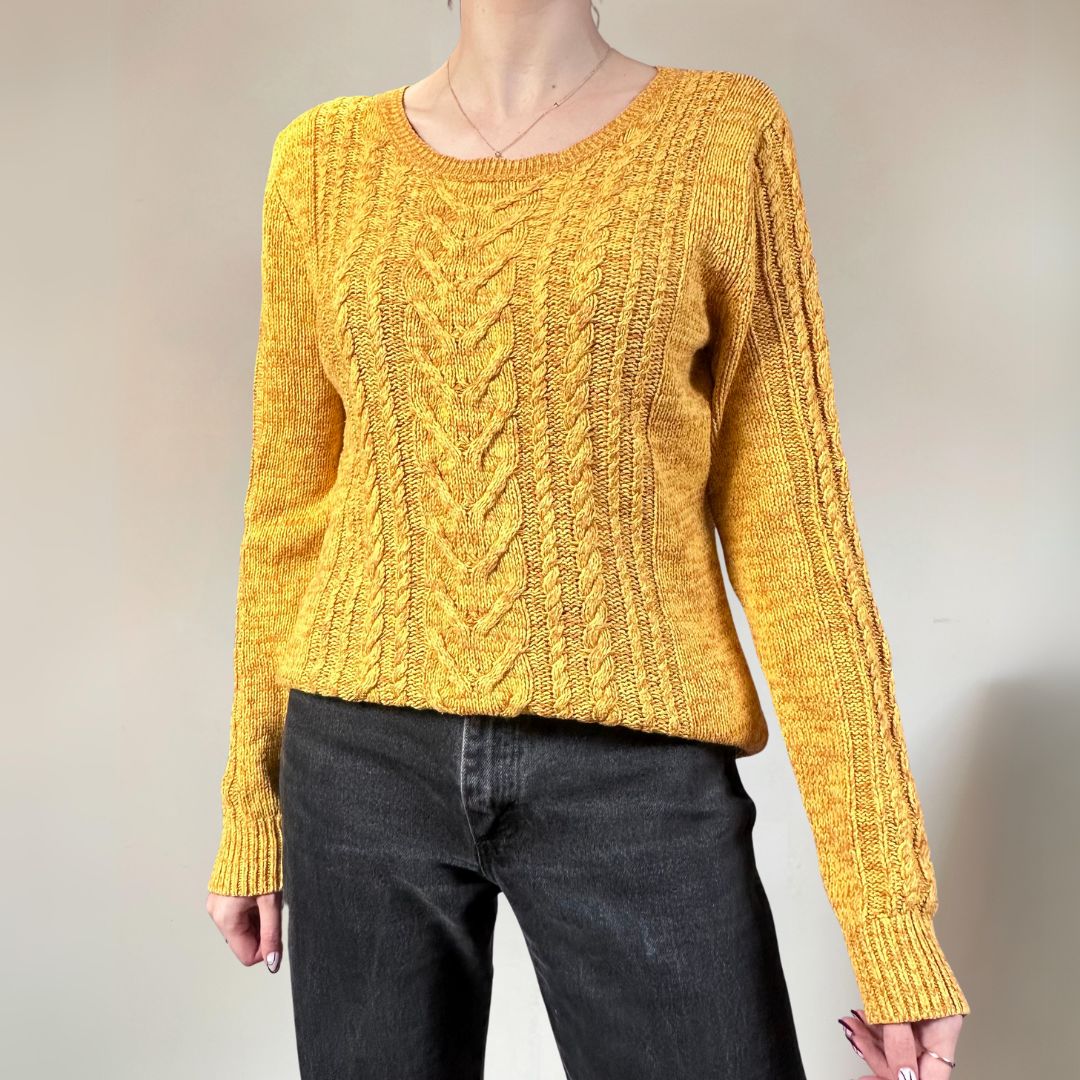 Cable Knit Yellow Jumper UK14
