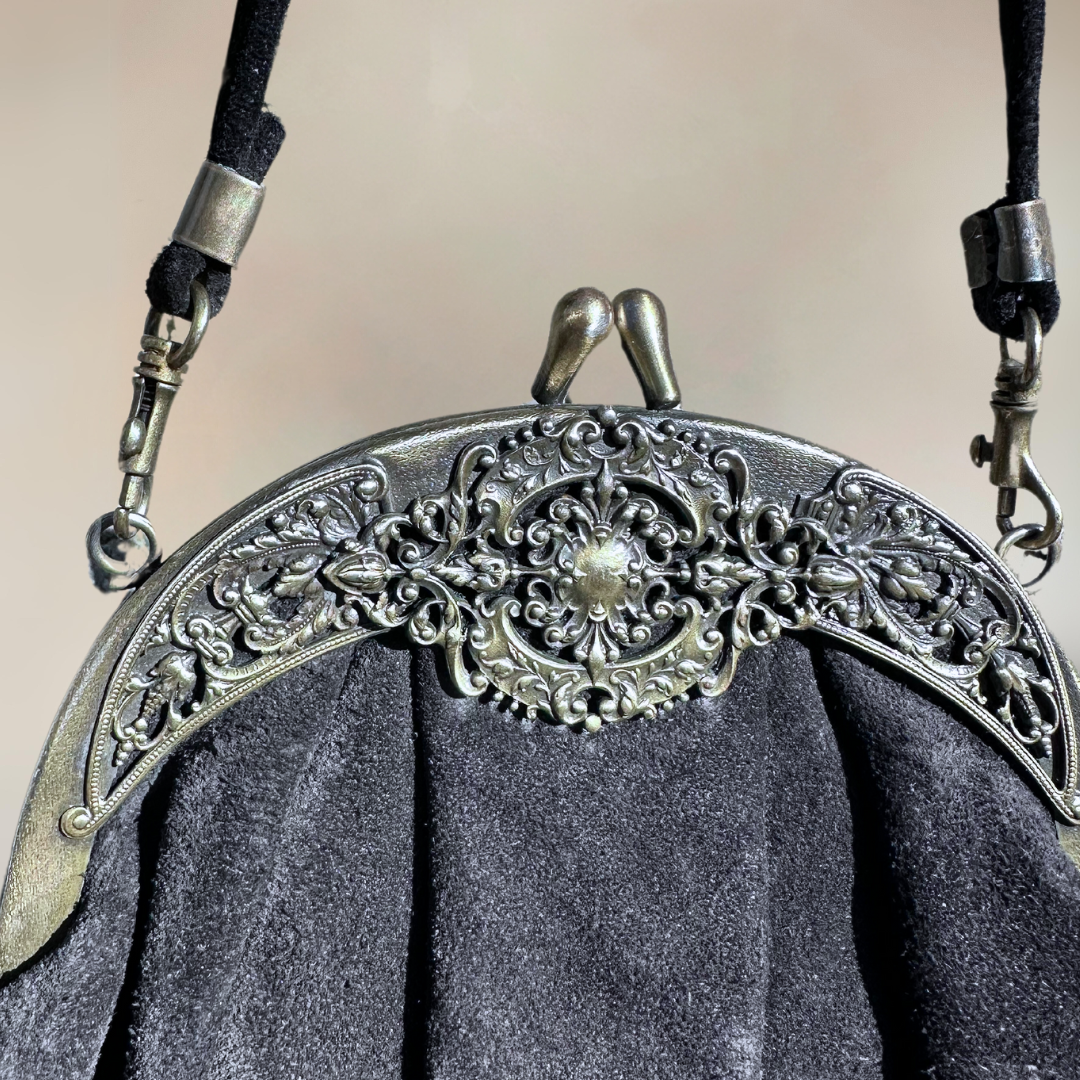 Gothic Black Velvet Vintage Bag