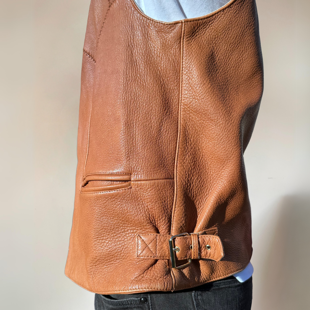 Italian Vintage Tan Leather Vest Mens Size XL