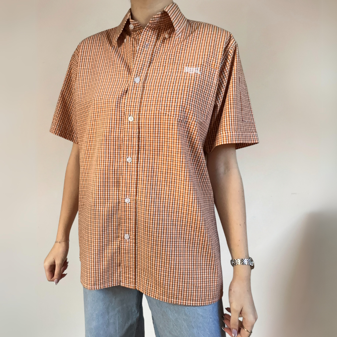 Y2K Lonsdale Orange Checked Mens Shirt Size M