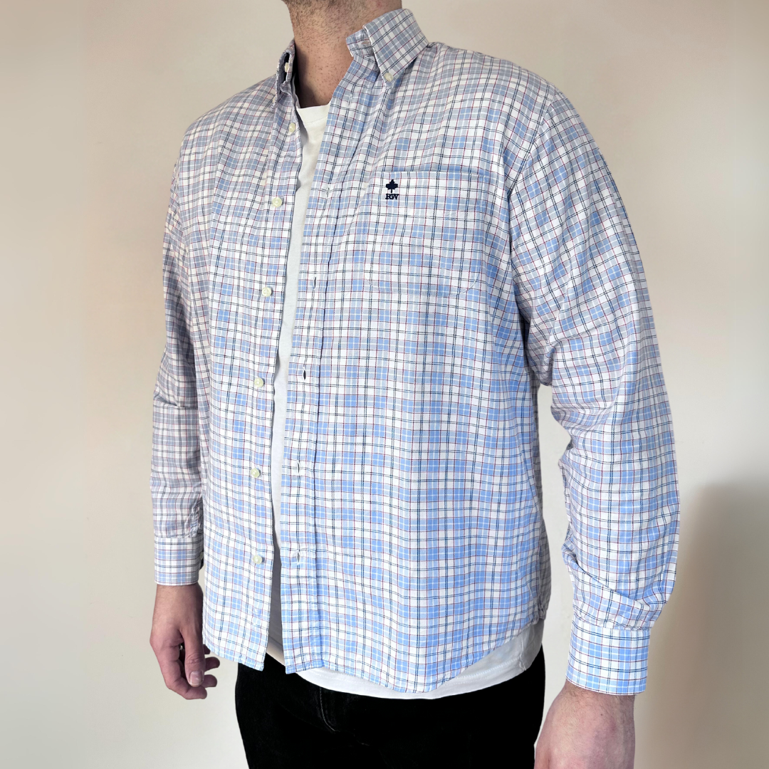 Blue Plaid Mens Vintage Shirt Size XL