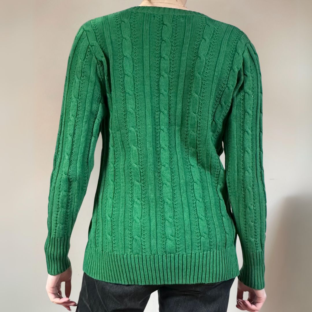 Cable Knit Green Vintage Jumper UK12