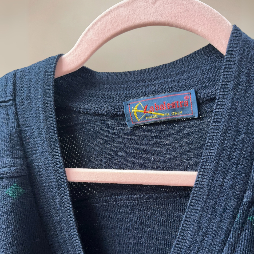 Wool Mix Italian Vintage Navy Mens Jumper Size L