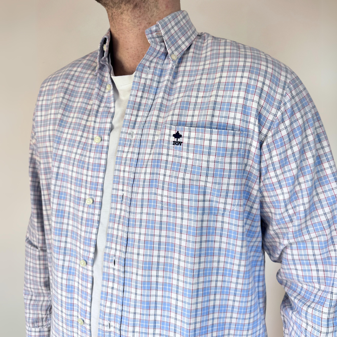 Blue Plaid Mens Vintage Shirt Size XL