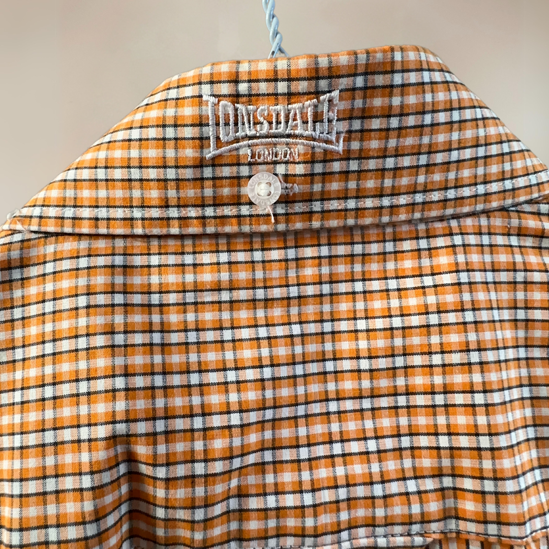 Y2K Lonsdale Orange Checked Mens Shirt Size M