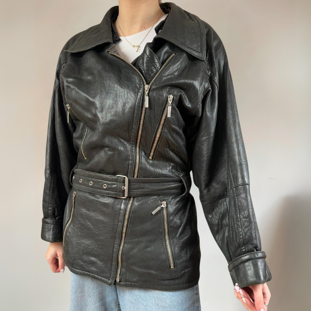 Vintage Leather Belted Jacket