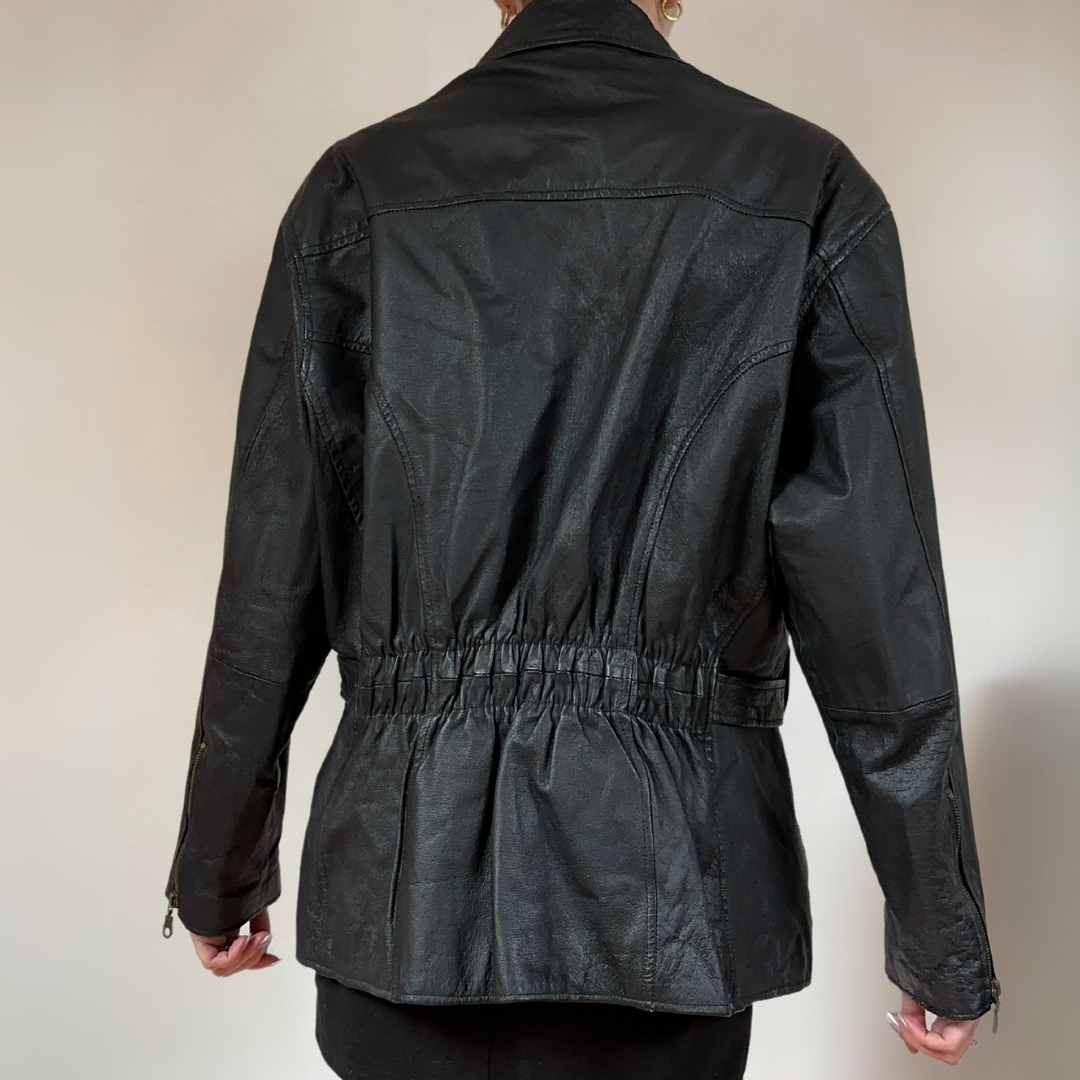 Belted Vintage Leather Jacket SIze UK10