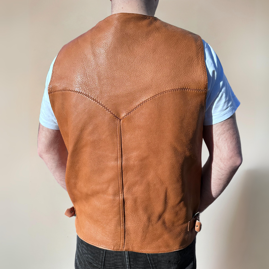 Italian Vintage Tan Leather Vest Mens Size XL