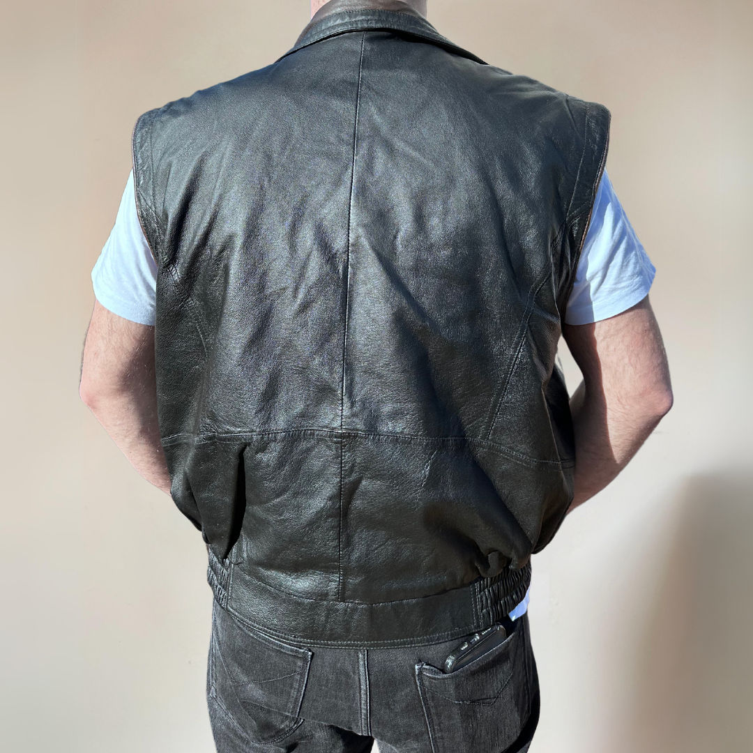 Leather Vintage Vest Mens Size XL