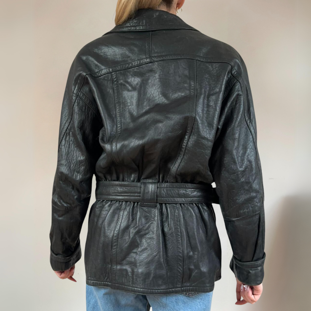 Vintage Leather Belted Jacket