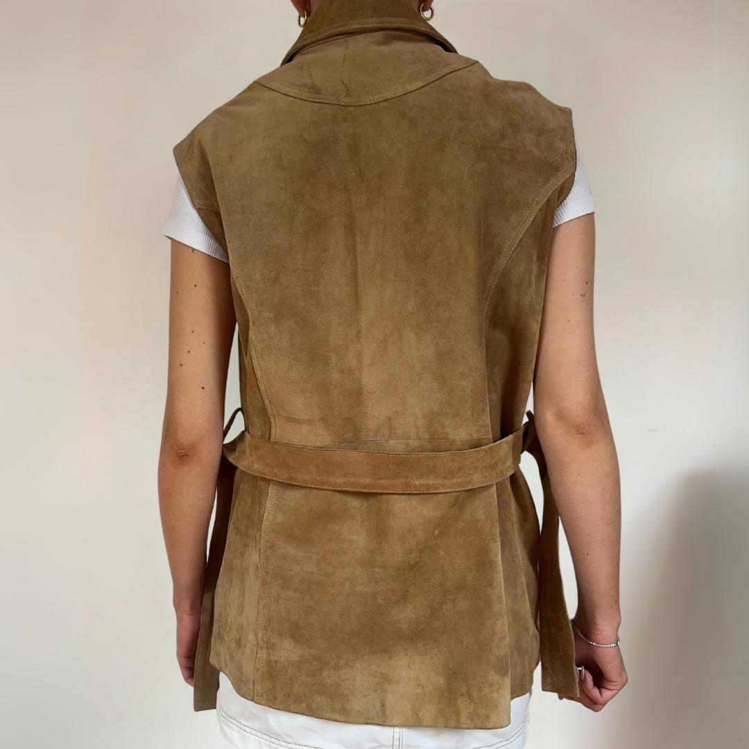 Italian Vintage Belted Suede Leather Vest Size UK12