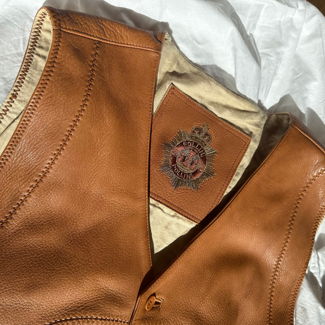 Italian Vintage Tan Leather Vest Mens Size XL