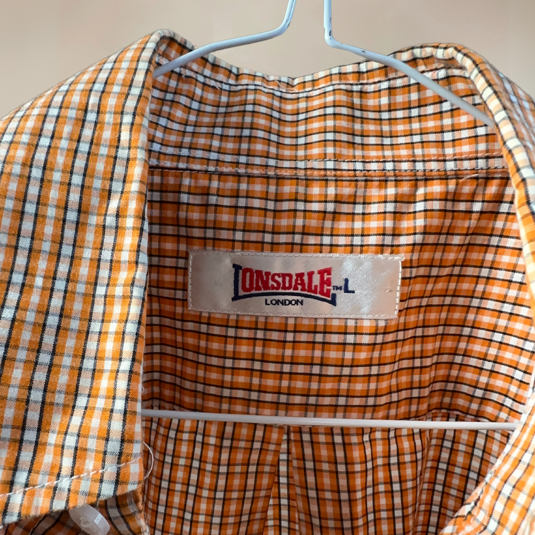 Y2K Lonsdale Orange Checked Mens Shirt Size M