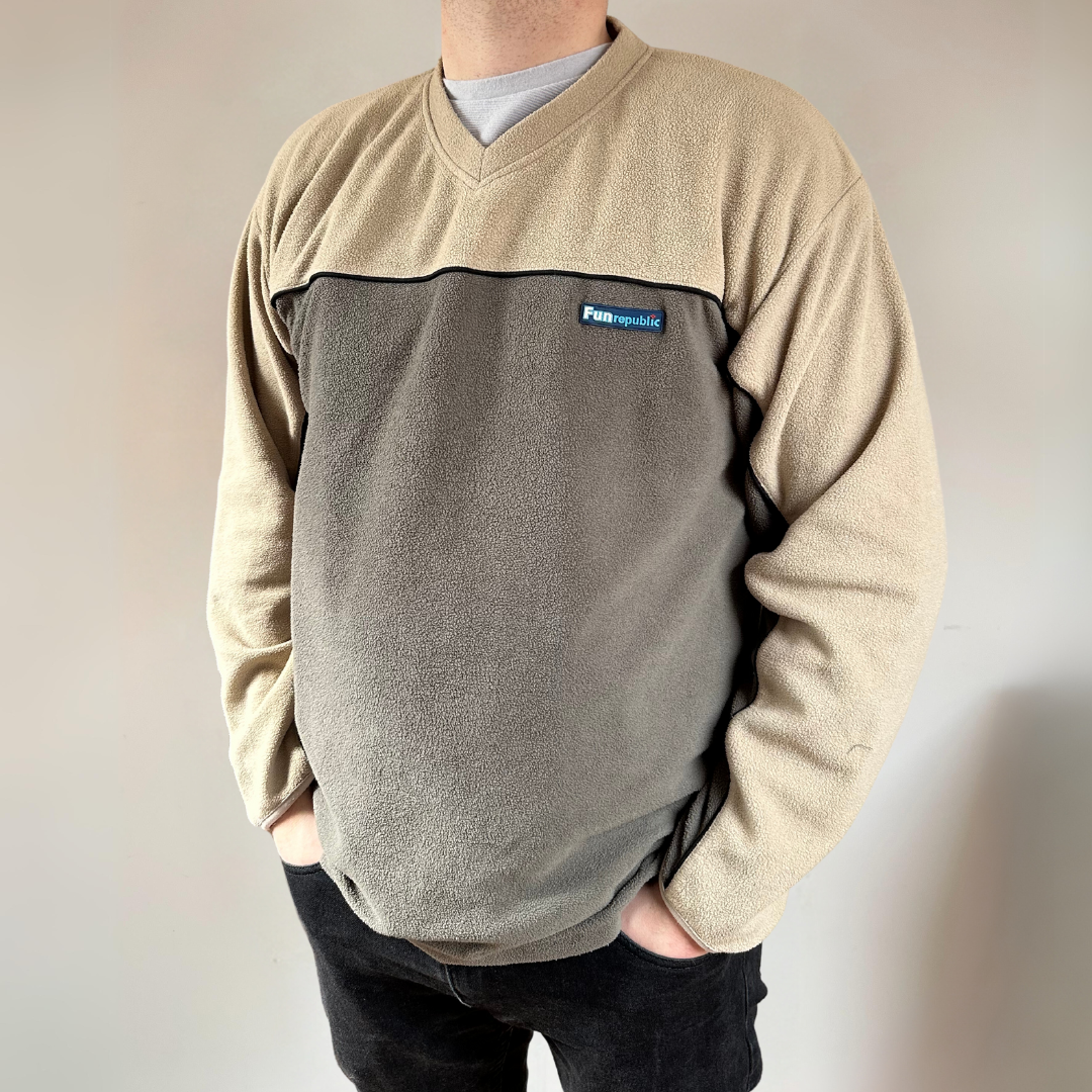 90s Two Toned Khaki Vintage Mens Fleece Size L
