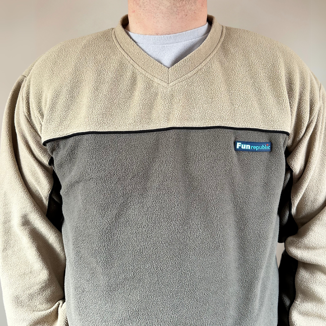 90s Two Toned Khaki Vintage Mens Fleece Size L