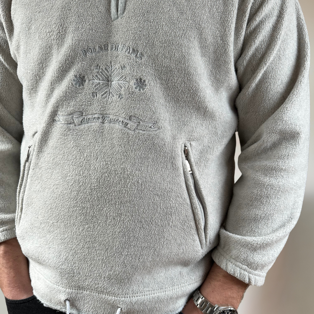 Grey Embroidered Vintage Mens Fleece Size L
