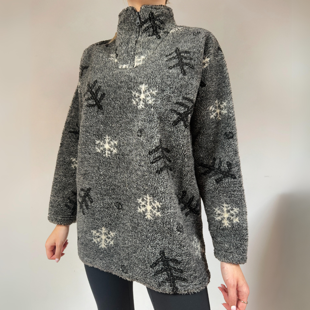 Grey Half Zip Snowflake Fleece Size UK12