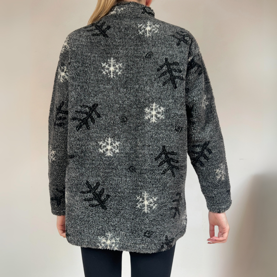 Grey Half Zip Snowflake Fleece Size UK12