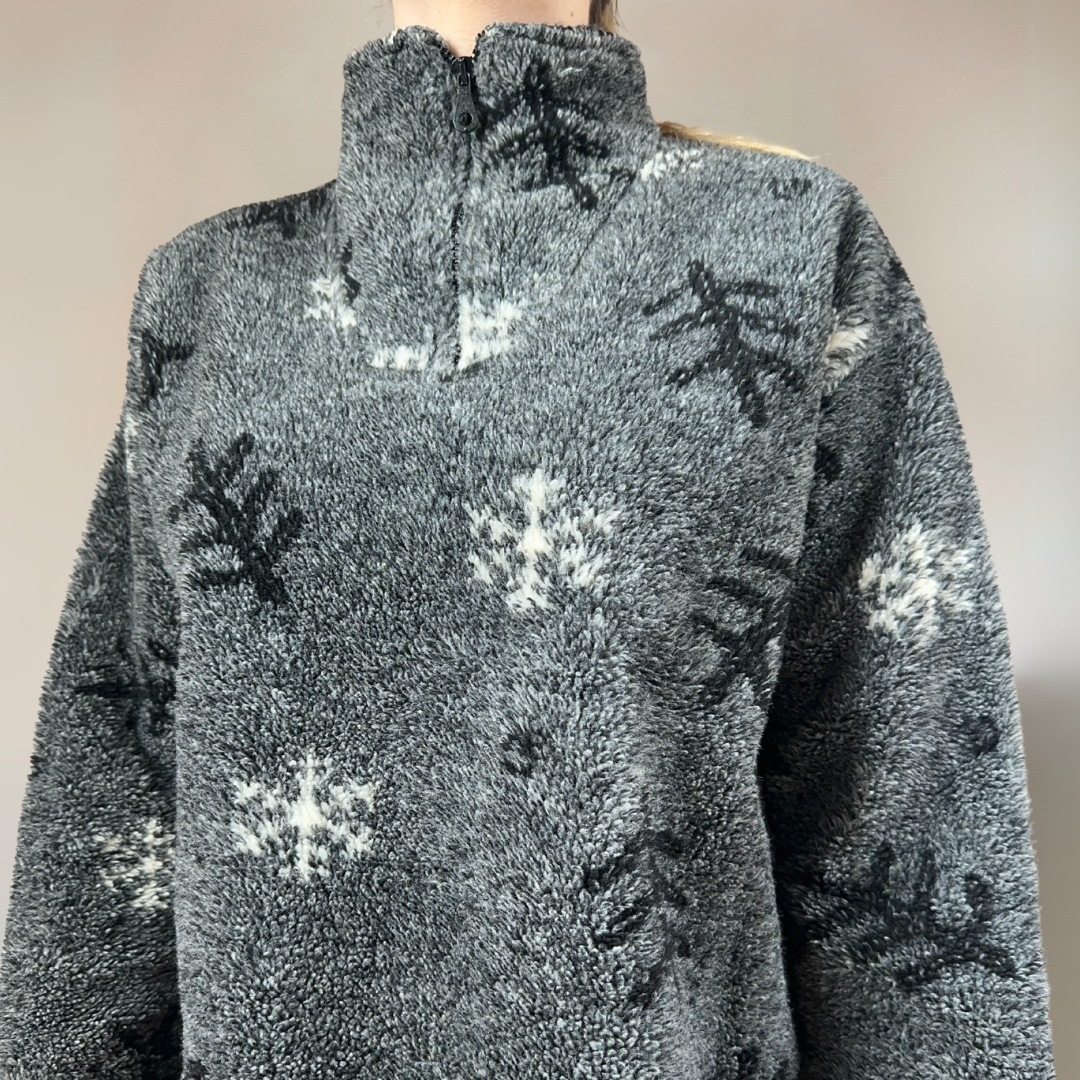Grey Half Zip Snowflake Fleece Size UK12