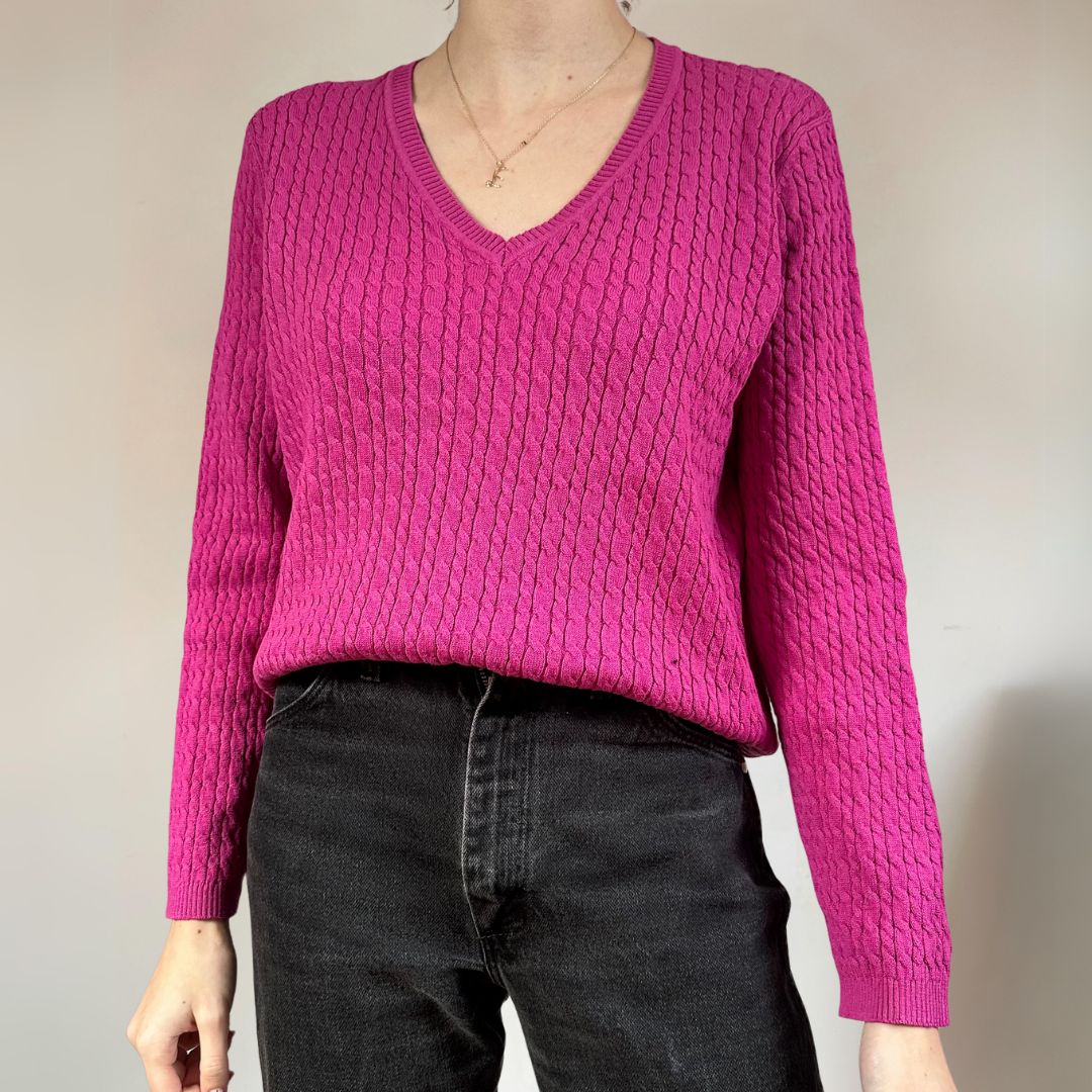 Cable Knit Pink Vintage Jumper UK16