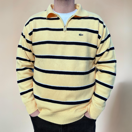 Lacoste Mens Yellow Striped Quarter Zip Size XL