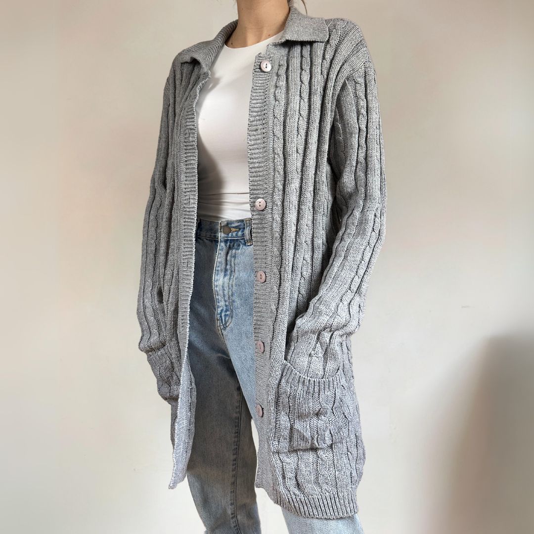 Long Grey Cardigan UK12