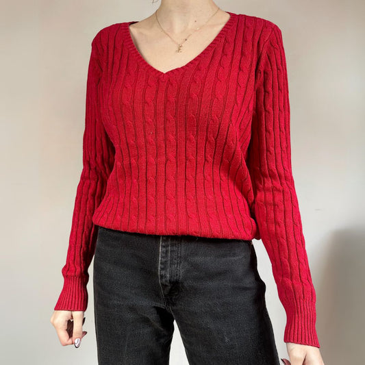 Cable Knit Red Vintage Jumper UK14