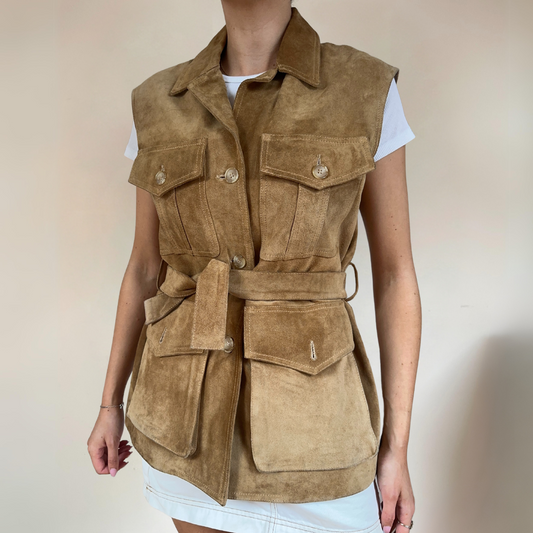 Italian Vintage Belted Suede Leather Vest Size UK12