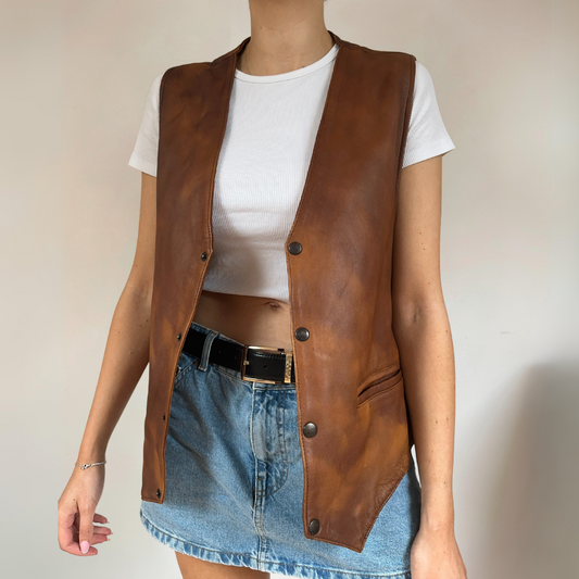 Copper Brown Vintage Leather Vest Size M / UK14