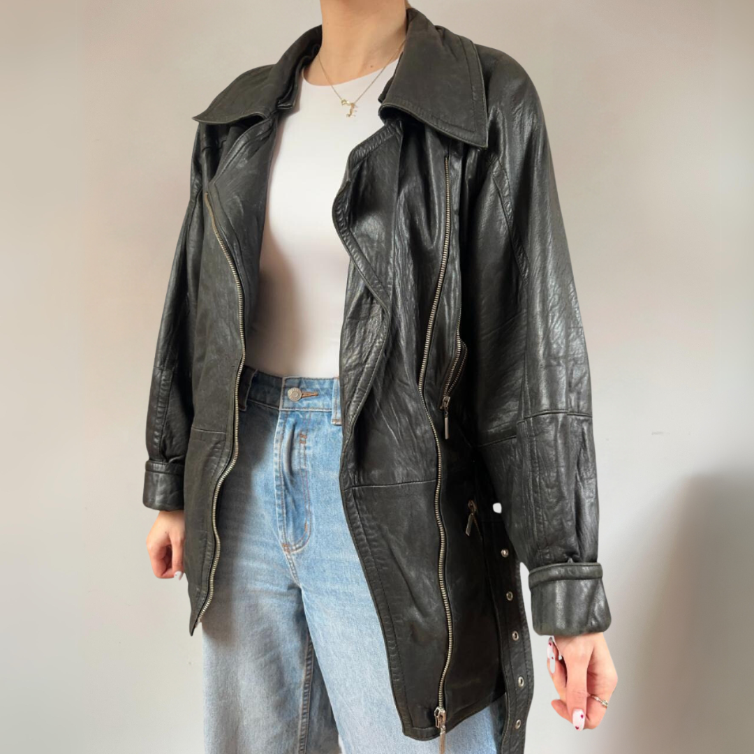 Vintage Belted Leather Jacket UK12