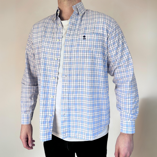 Blue Plaid Mens Vintage Shirt Size XL