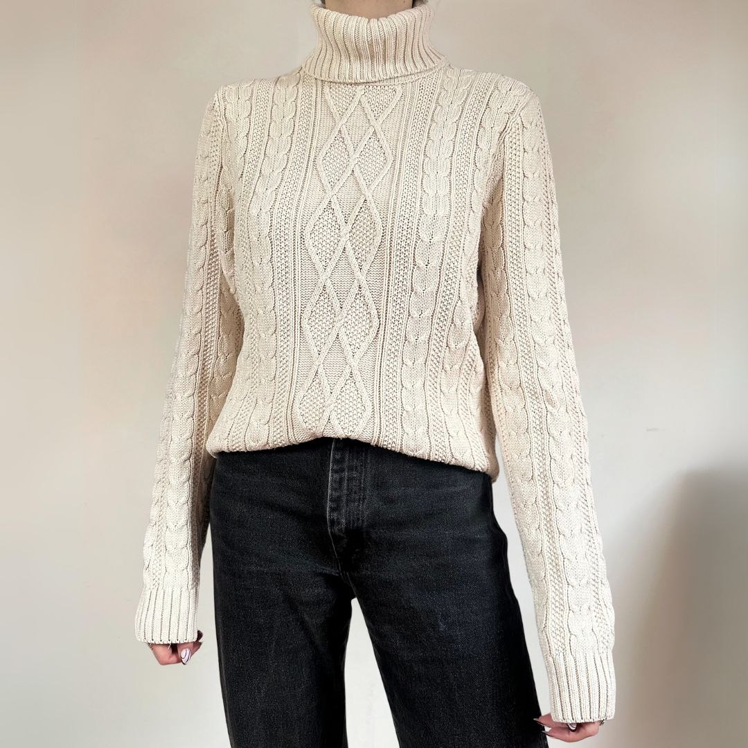 Cable Knit Cream Vintage Jumper UK12