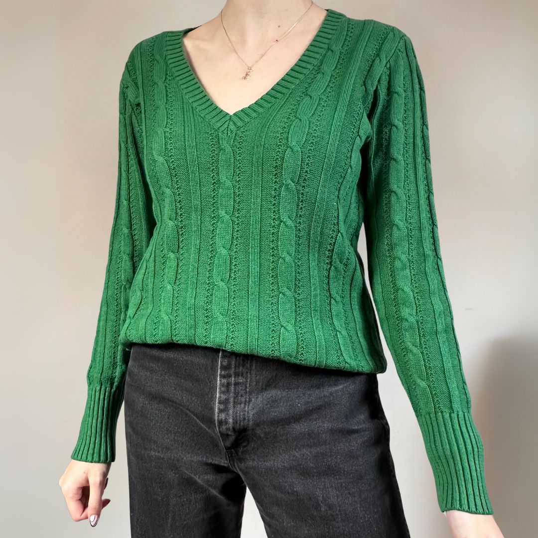 Cable Knit Green Vintage Jumper UK12