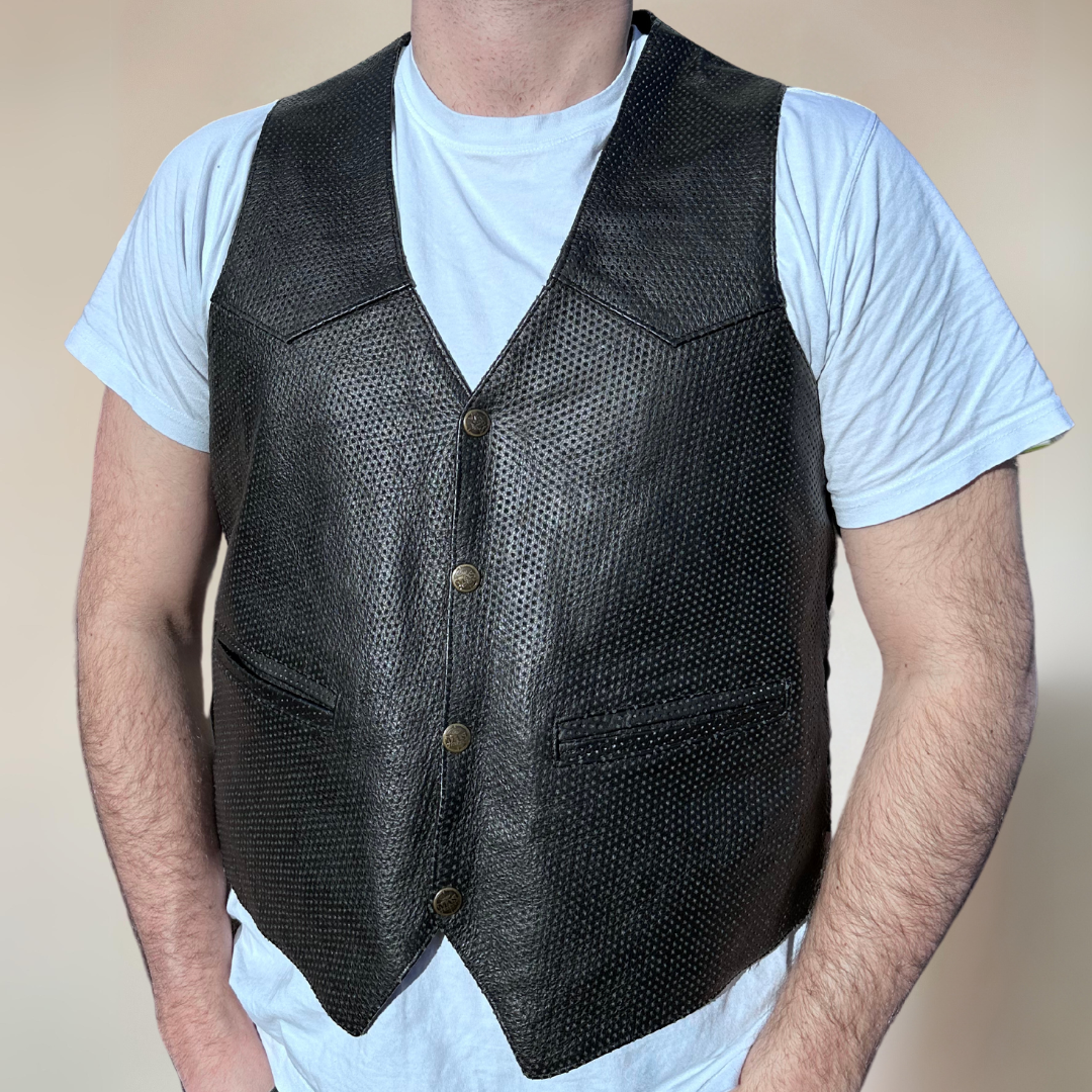 Perforated Leather Mens Vintage Vest Size L