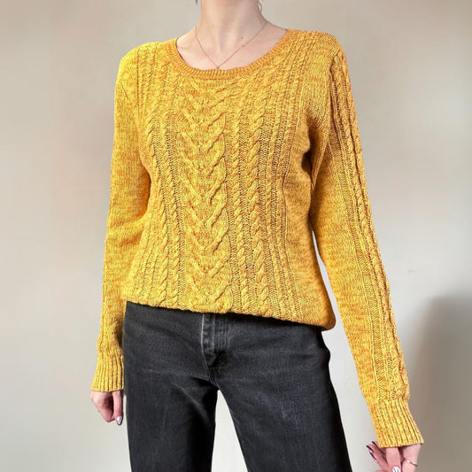 Cable Knit Yellow Jumper UK14