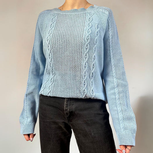 Cable Knit Blue Vintage Jumper UK16