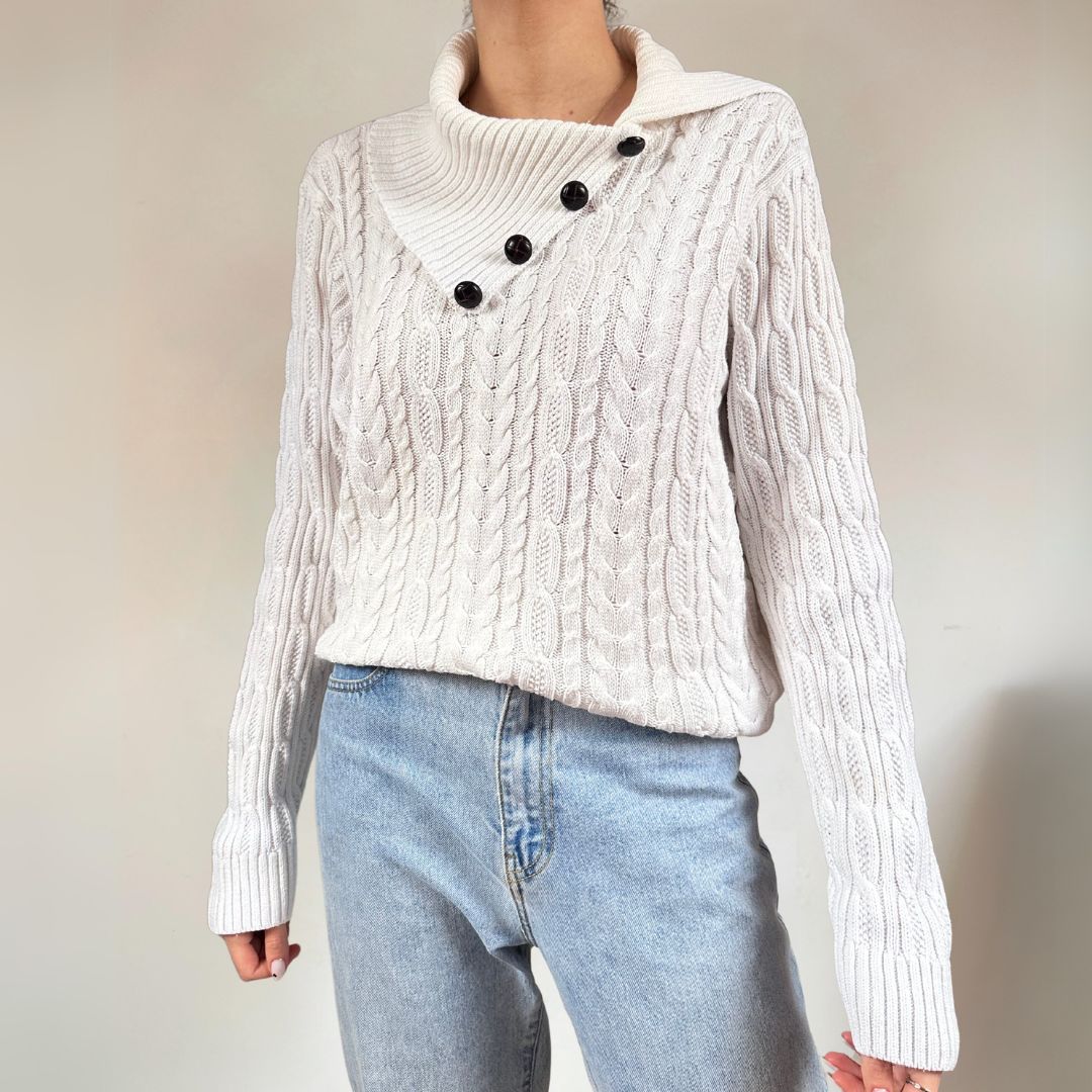 White Cable Knit Jumper UK14