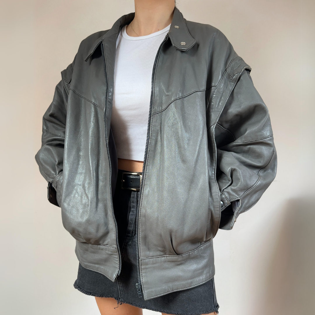 Belgian Vintage Grey Bomber Jacket Size UK14