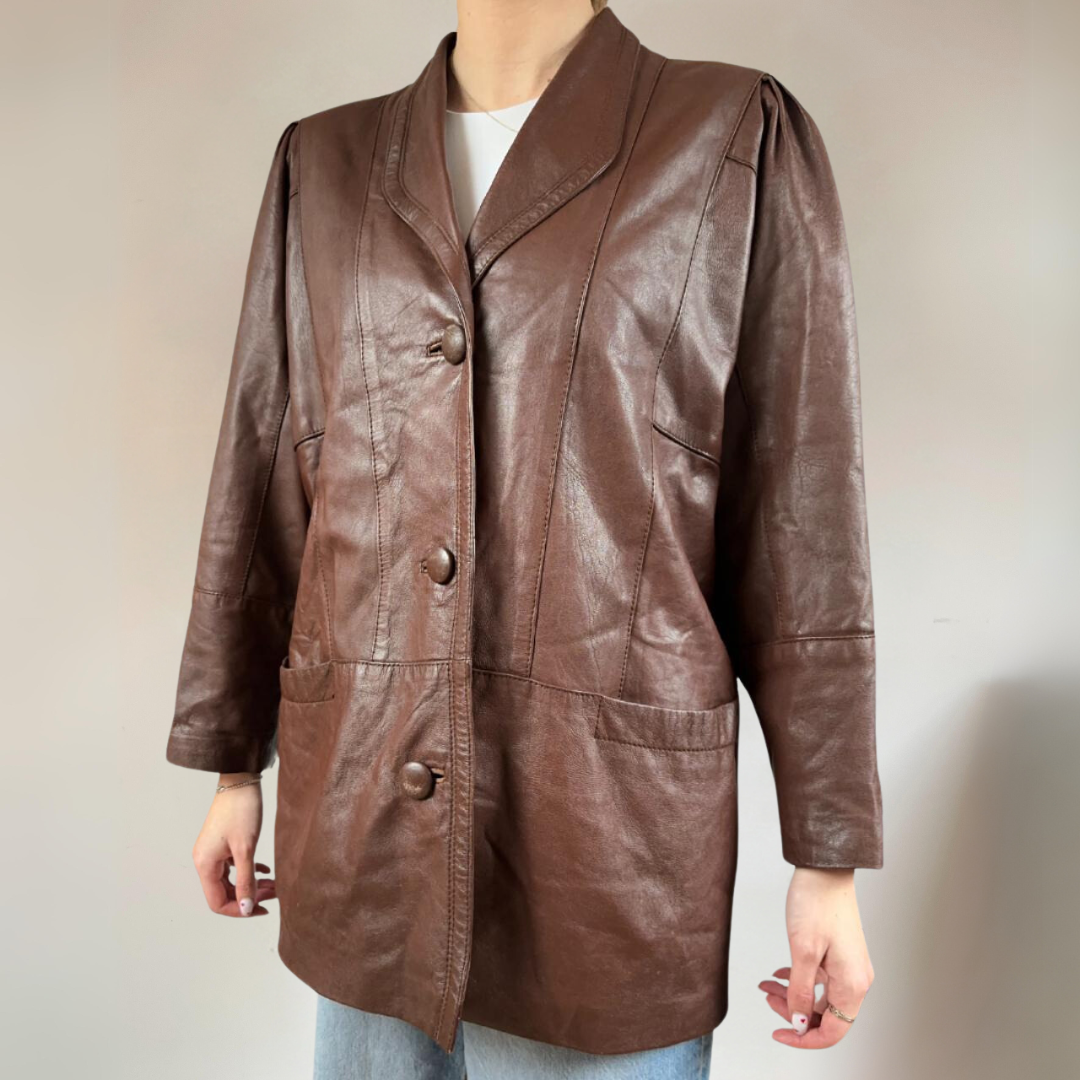 Brown Vintage Leather Blazer Jacket UK12