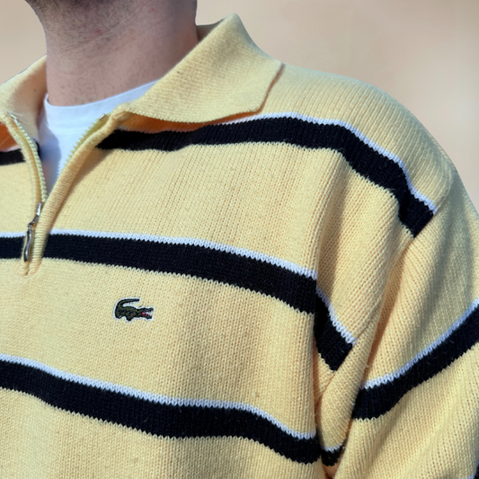 Lacoste Mens Yellow Striped Quarter Zip Size XL