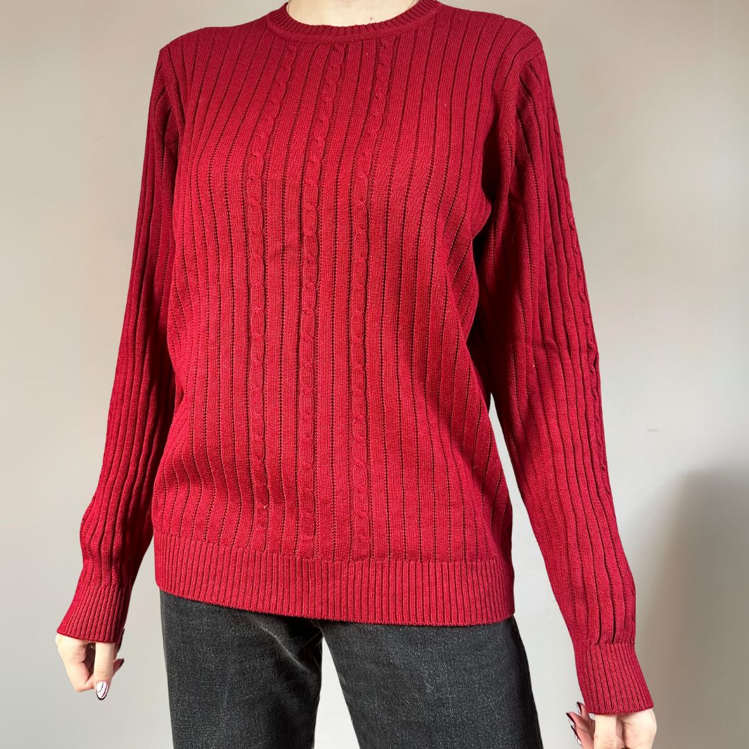 Red Cable Knit Vintage Jumper UK12