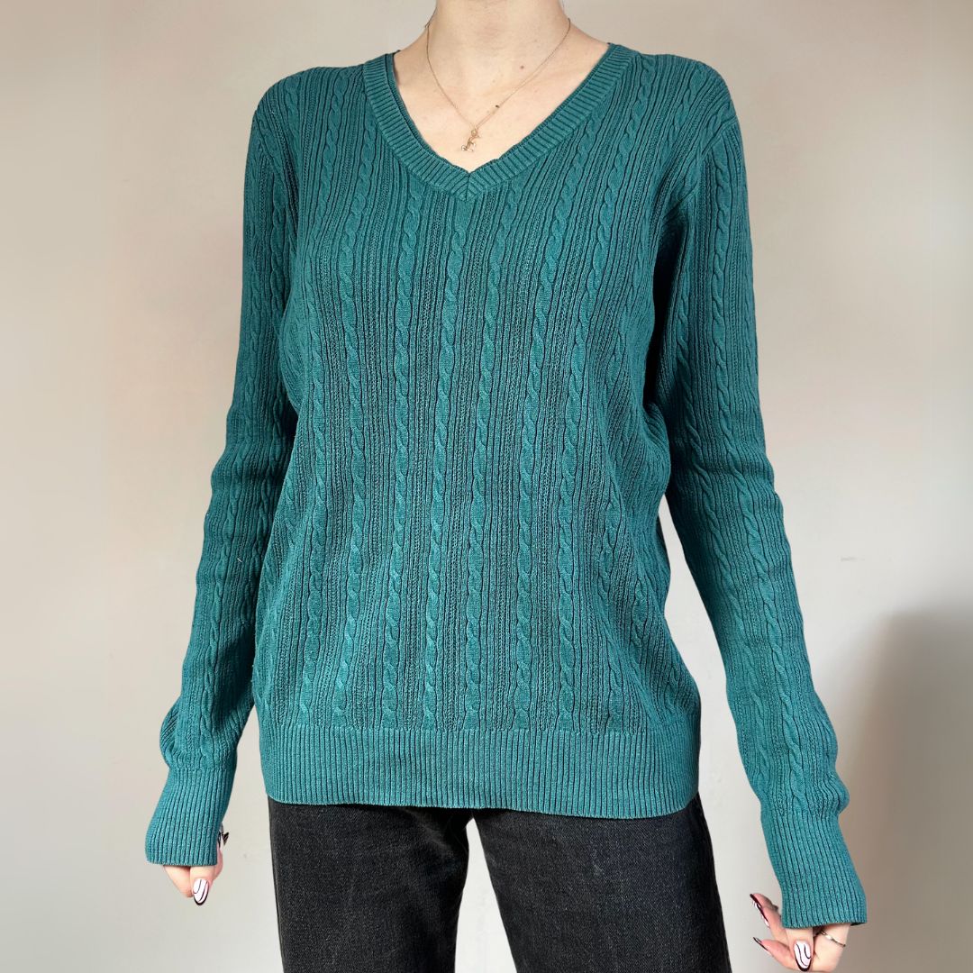 Cable Knit Turquoise Jumper UK14