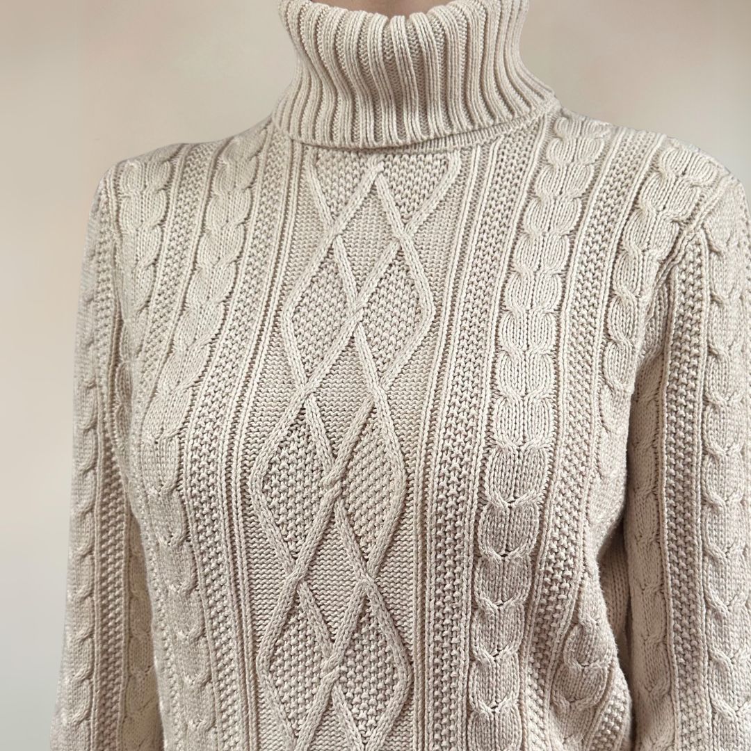 Cable Knit Cream Vintage Jumper UK12