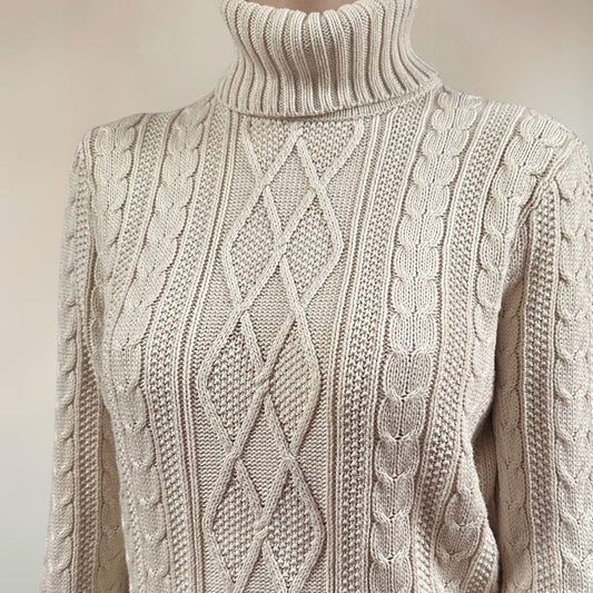 Cable Knit Cream Vintage Jumper UK12