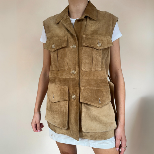 Italian Vintage Belted Suede Leather Vest Size UK12