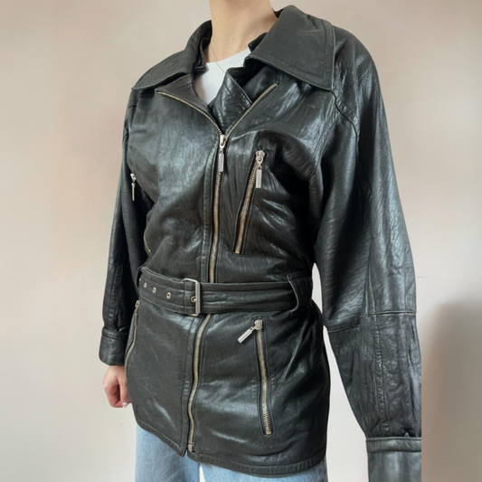 Vintage Leather Belted Jacket