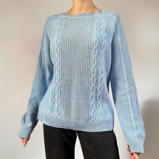 Cable Knit Blue Vintage Jumper UK16