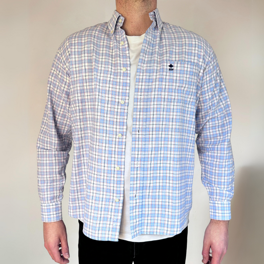 Blue Plaid Mens Vintage Shirt Size XL